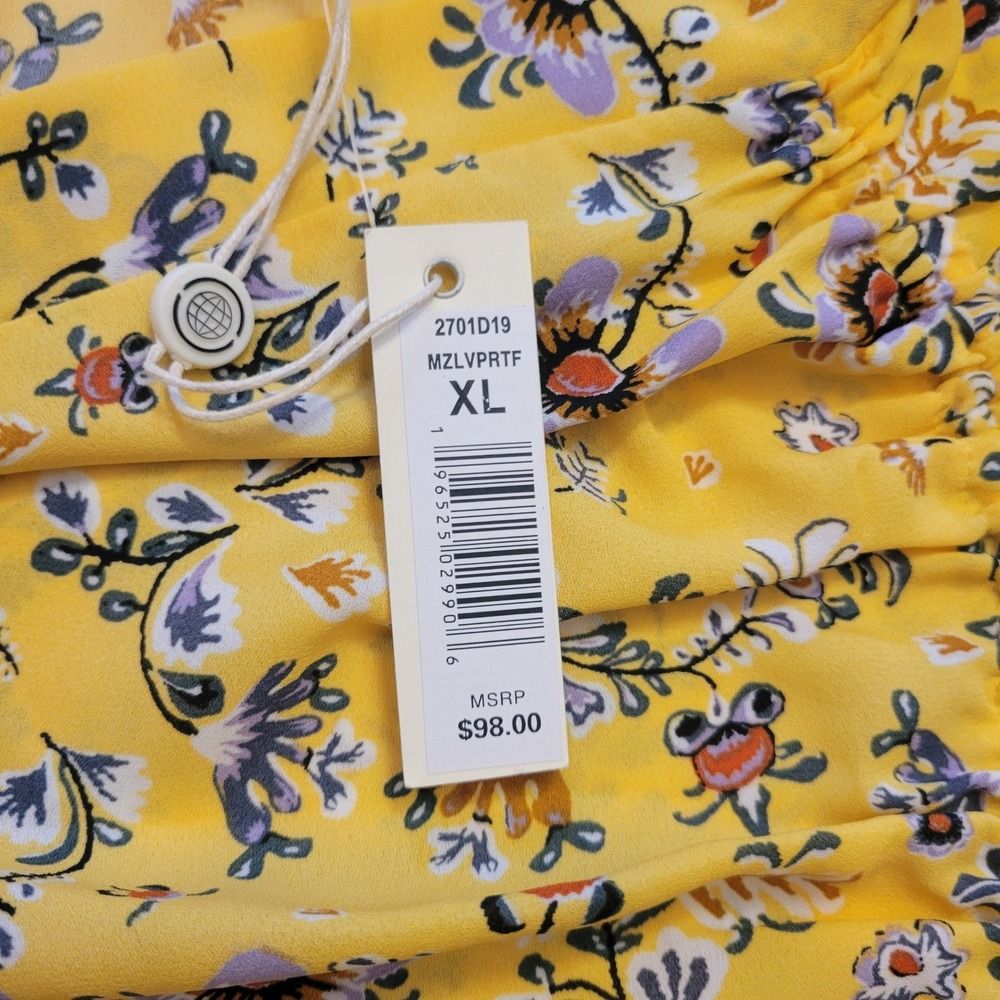 New Max Studio Wrap Skirt Womens XL Yellow Floral Ruffle Midi Romantic Cottage - Picture 5 of 16
